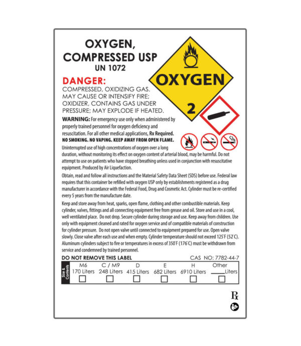 Custom Oxygen Cylinder Labels - Vinyl